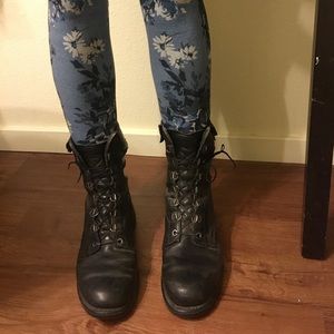 Leather tie up boots